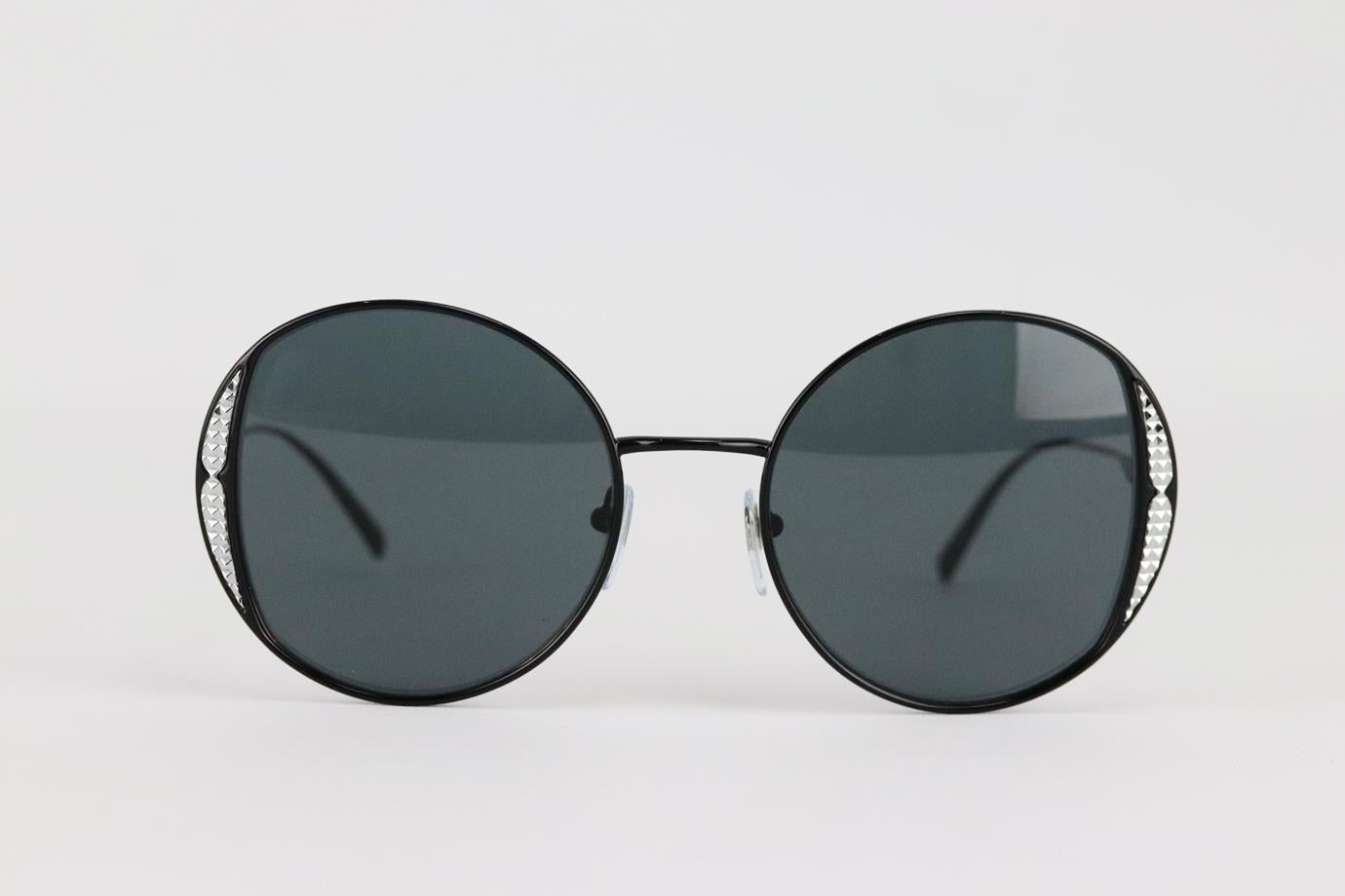 Bvlgari round frame metal sunglasses. Black. Comes with case. Style code: 6169 2066/87. Lens size: 53 mm. Arm size: 140 mm. Bridge size: 20 mm
