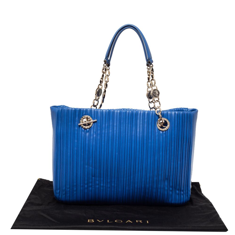 Bvlgari Royal Blue Leather Monte Plisse Shopper Tote 10