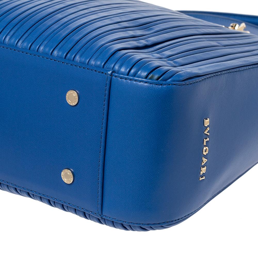 Bvlgari Royal Blue Leather Monte Plisse Shopper Tote 5
