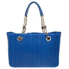 Bvlgari Royal Blue Leather Monte Plisse Shopper Tote