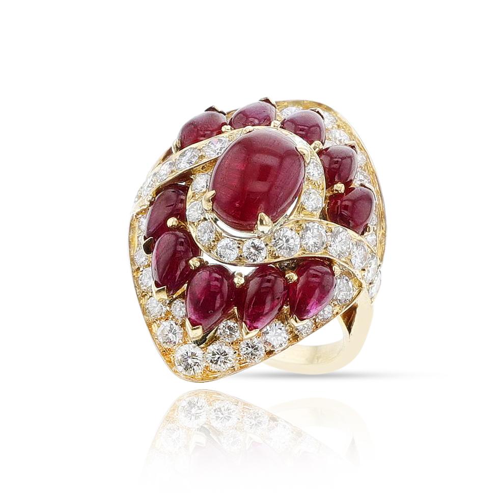 BVLGARI Cocktail-Ring mit Rubin und Diamant, 18 Karat (Cabochon) im Angebot