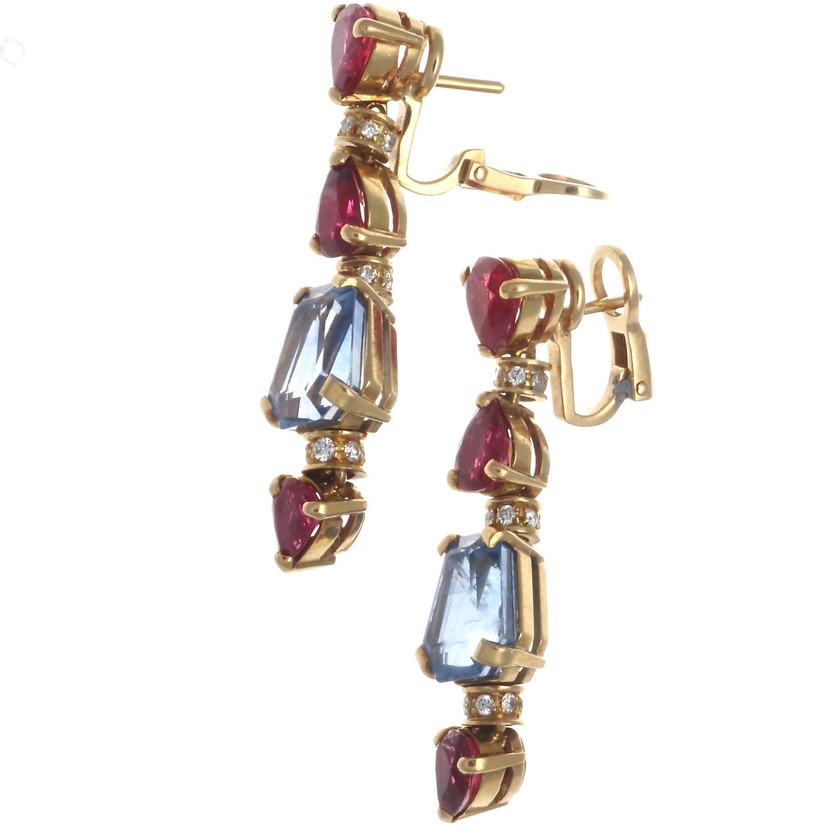 Contemporary Bvlgari Ruby Ceylon Sapphire Diamond 18 Karat Gold Earrings