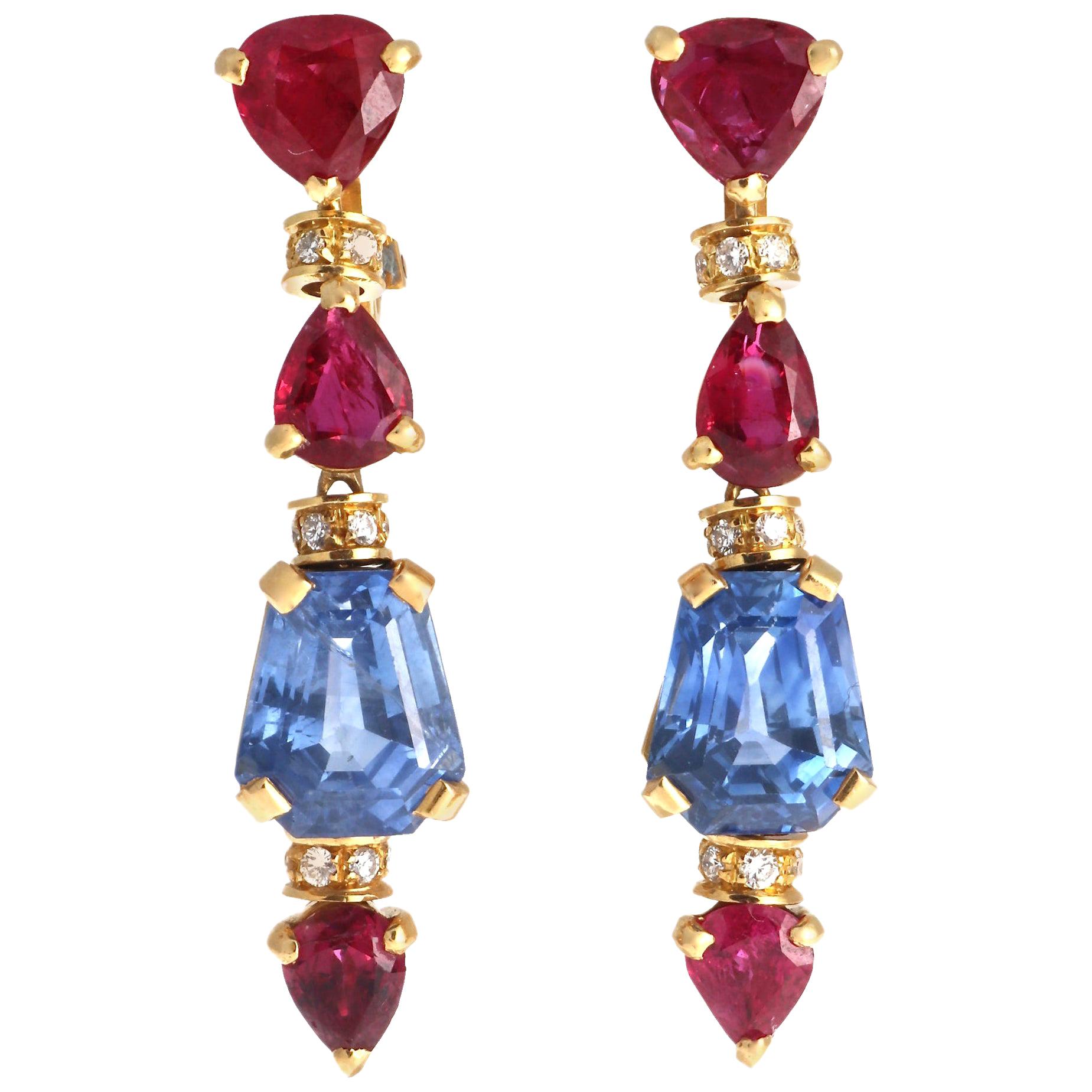 Bvlgari Ruby Ceylon Sapphire Diamond 18 Karat Gold Earrings