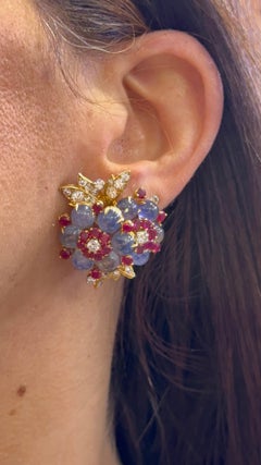 Bvlgari Sapphire Flower Brooch And Earrings Set