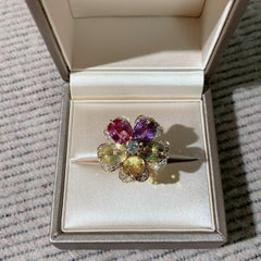 Bvlgari Sapphire Flower High-end Colored Gem Diamond Ring Size 53
