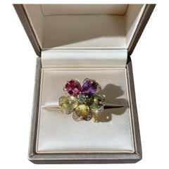 Bvlgari Sapphire Flower High-end Colored Gem Diamond Ring Size 53