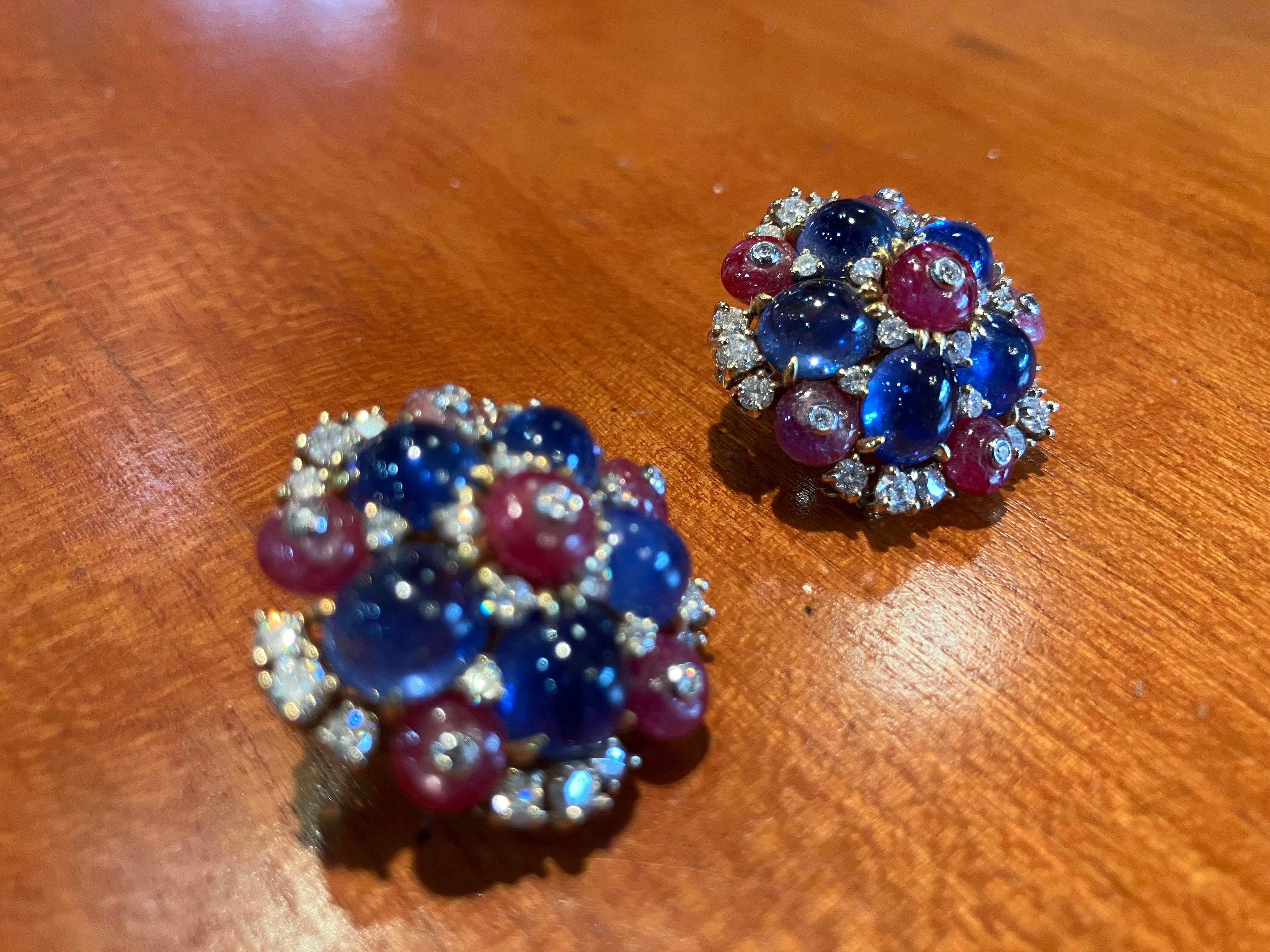 Bvlgari Sapphire Ruby and Dimaond Earrings  In Excellent Condition For Sale In Palm Beach, FL