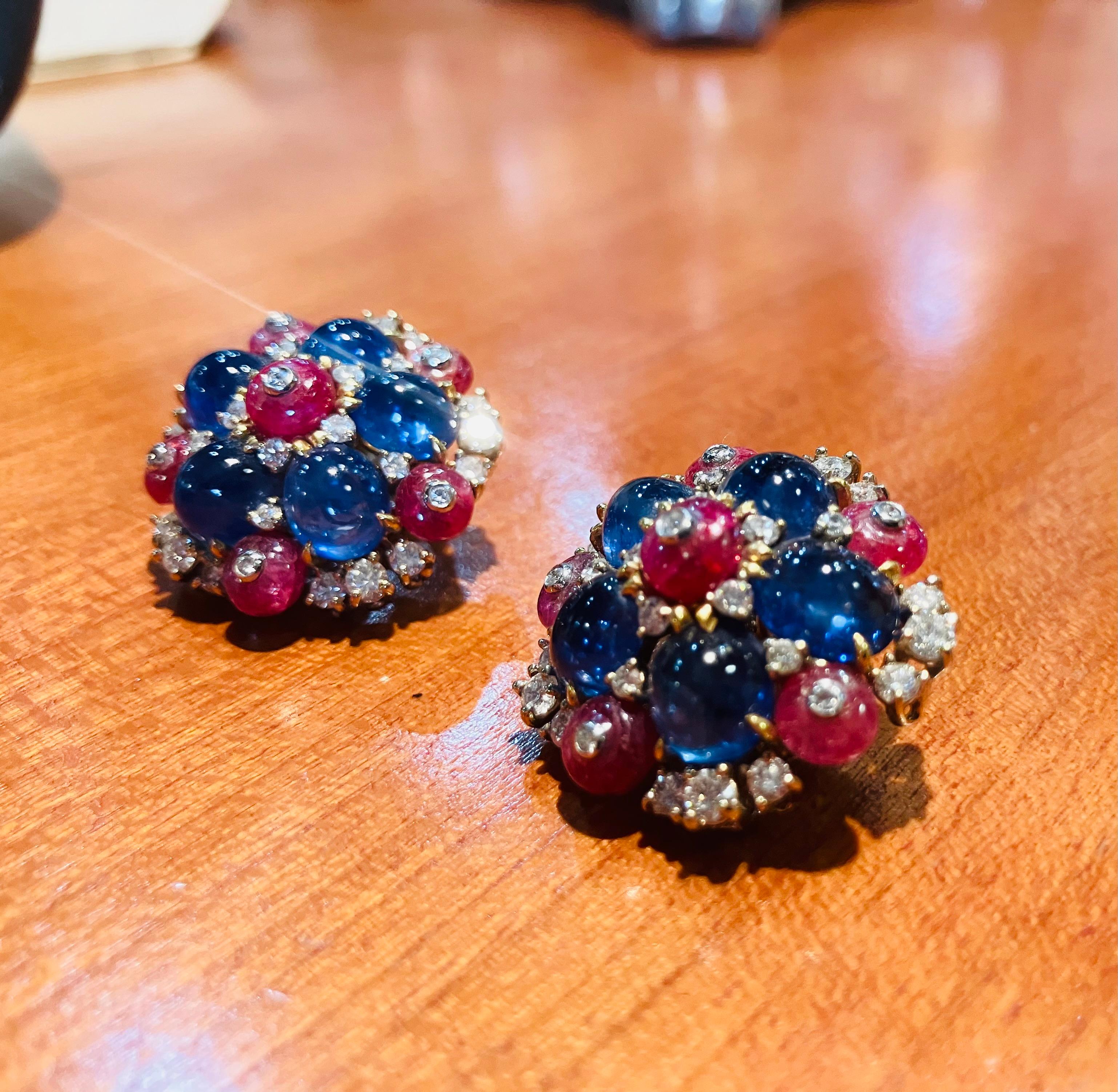 Women's or Men's Bvlgari Sapphire Ruby and Dimaond Earrings  For Sale
