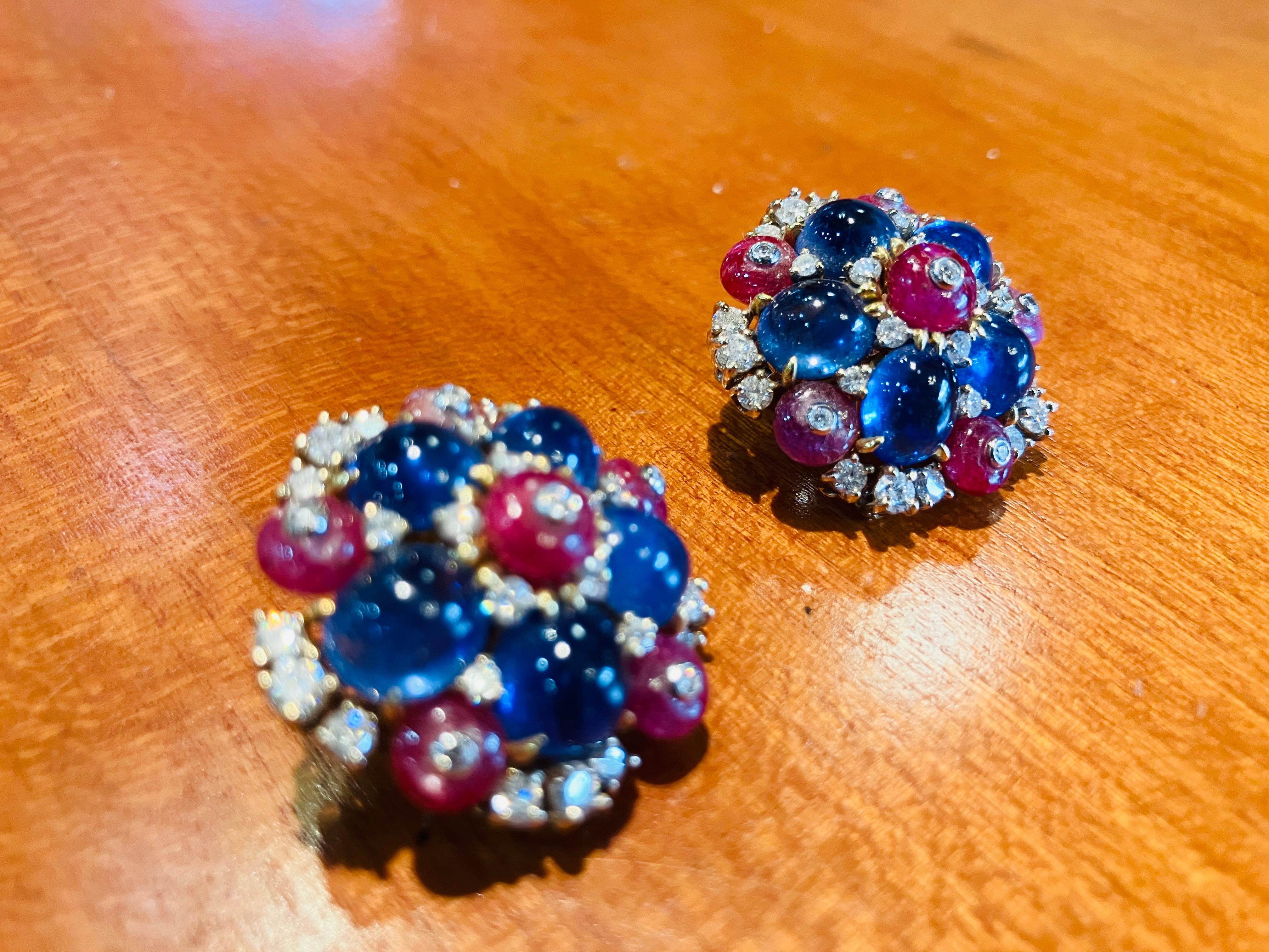 Women's or Men's Bvlgari Sapphire Ruby and Dimaond Earrings For Sale