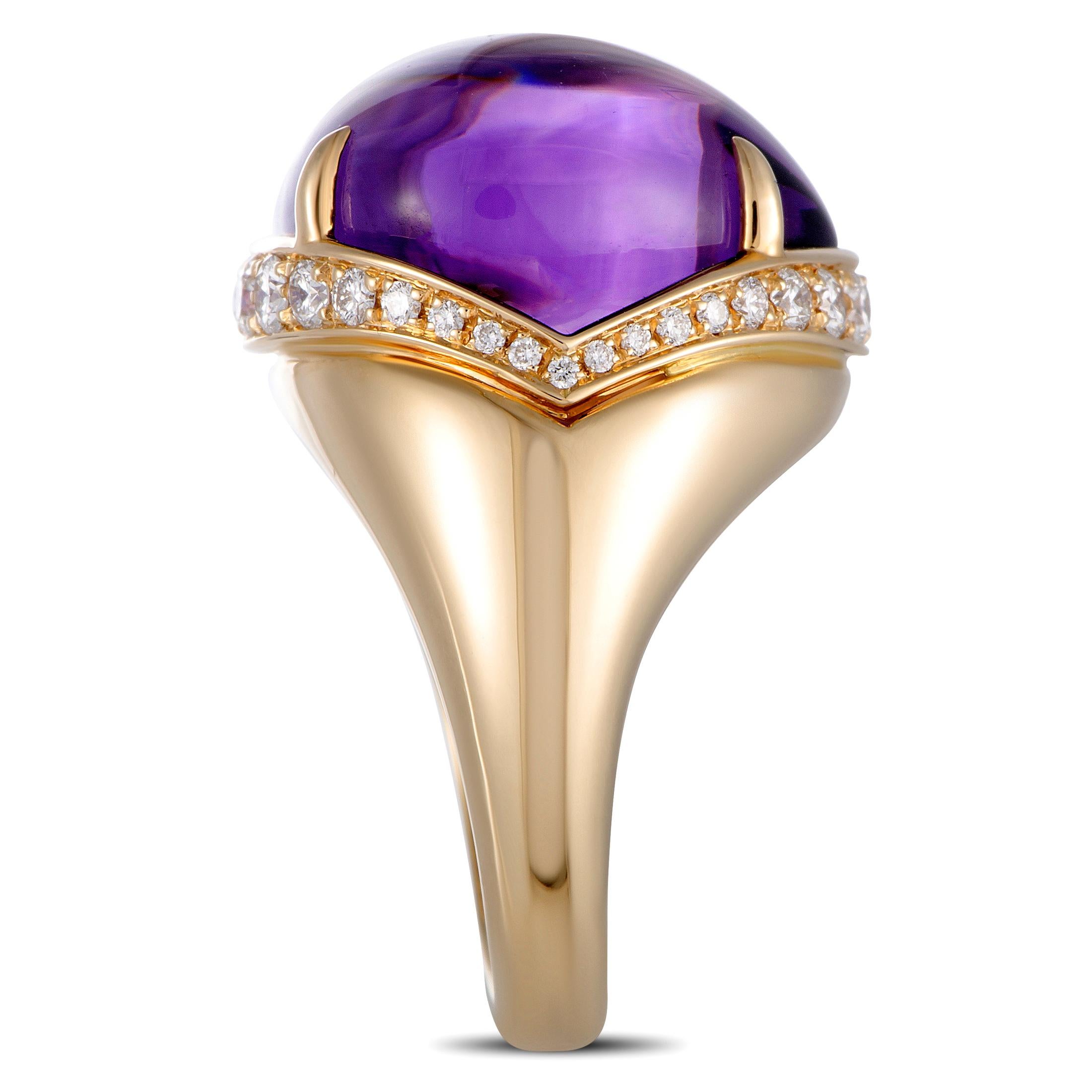 Bvlgari Sassi Diamond and Amethyst Yellow Gold Ring In Excellent Condition In Southampton, PA