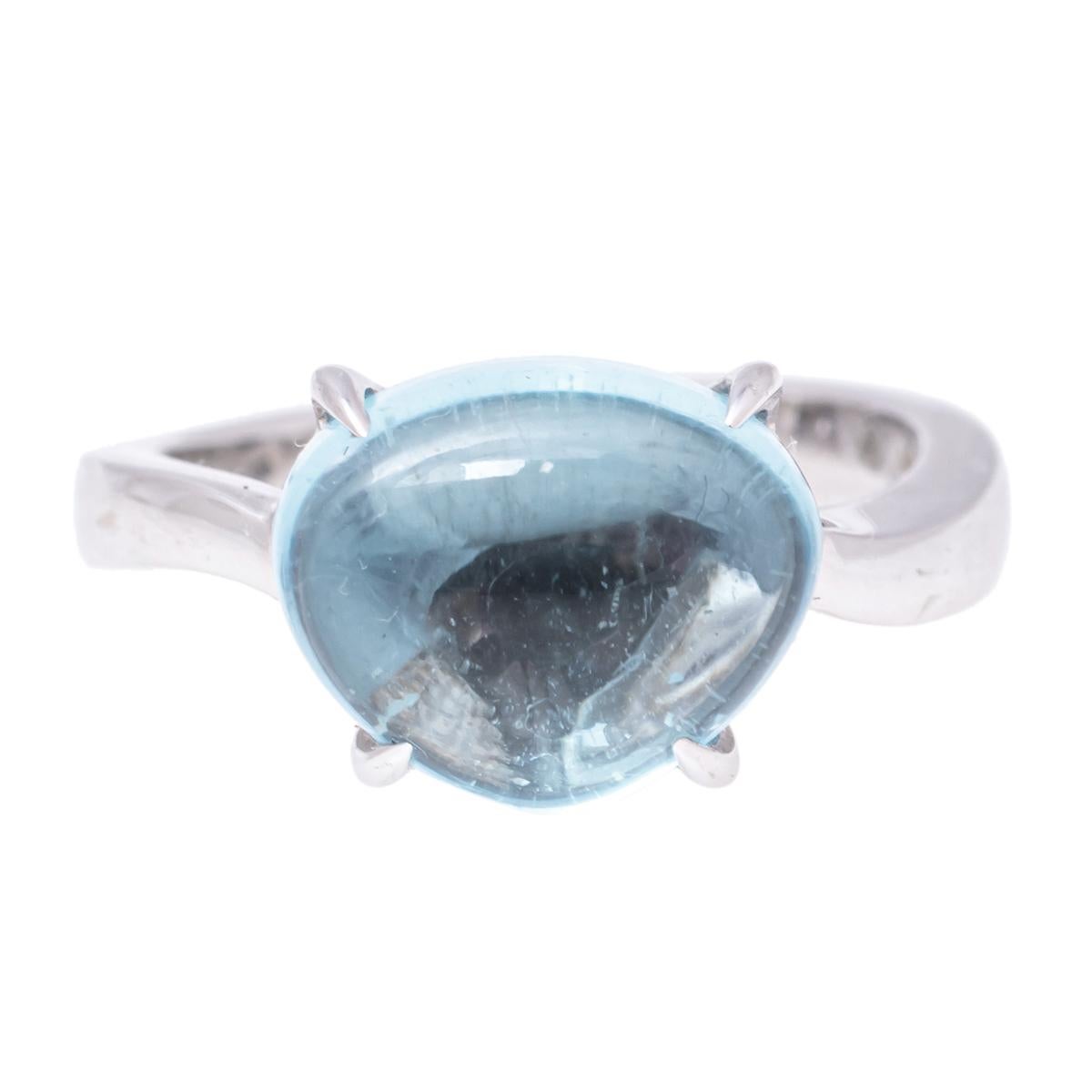 Contemporary Bvlgari Sassi Mediterranean EdenBlue Topaz 18K White Gold Ring Size 51