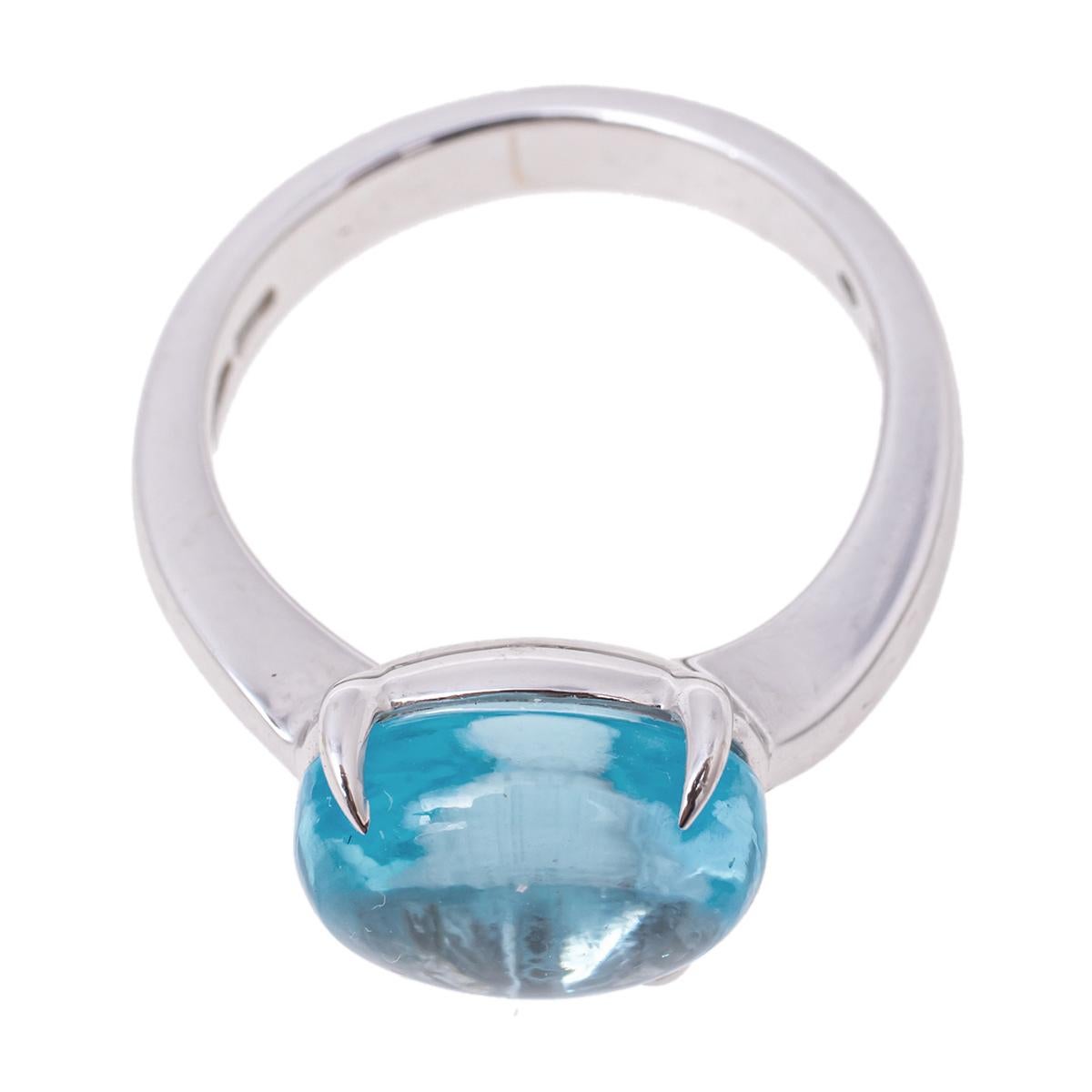 Bvlgari Sassi Mediterranean EdenBlue Topaz 18K White Gold Ring Size 51 In Good Condition In Dubai, Al Qouz 2