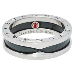 Bvlgari Save the Children 1-Band Silver and Black Ceramic Ring Size EU 58