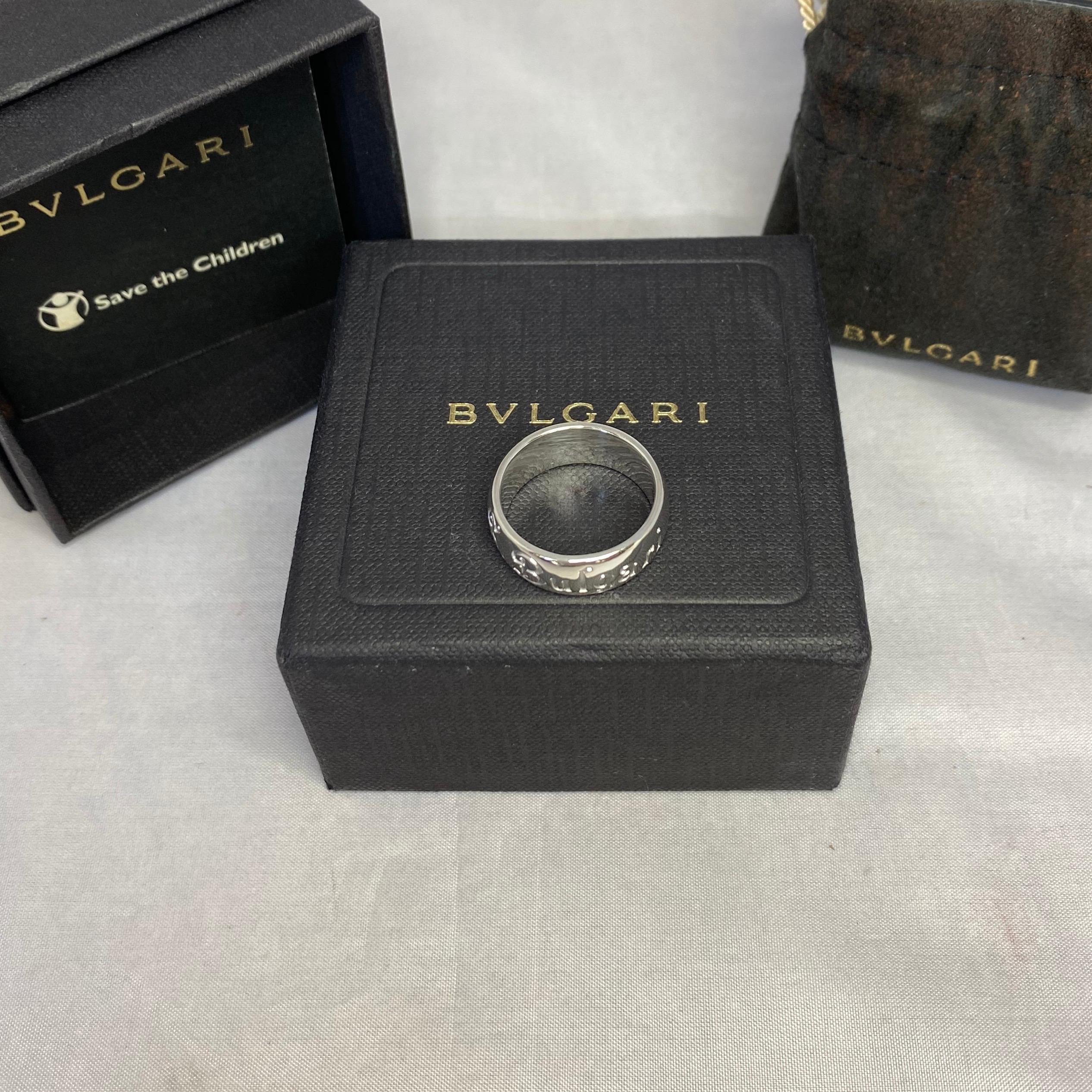 Women's or Men's Bvlgari Save the Children Silver Ring with Bvlgair Box Pouch & Papers Large Size