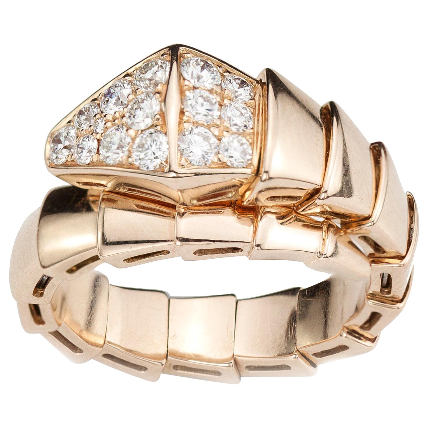 Bvlgari Serpenti 18 Karat Pink Gold Ring with Diamonds, Italy