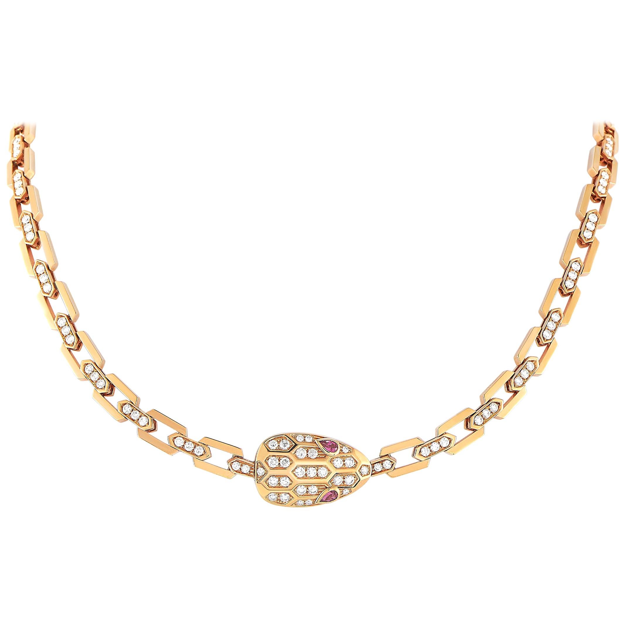 Bvlgari Serpenti 18 Karat Rose Gold 3.31 Carat Diamond Necklace