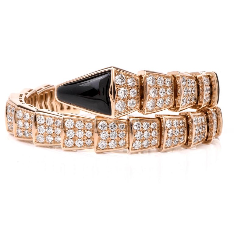 Bvlgari Serpenti 18 Karat Rose Gold Full Diamond Onyx Bulgari Snake
