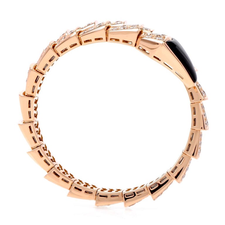 Bvlgari Serpenti 18 Karat Rose Gold Full Diamond Onyx Bulgari Snake