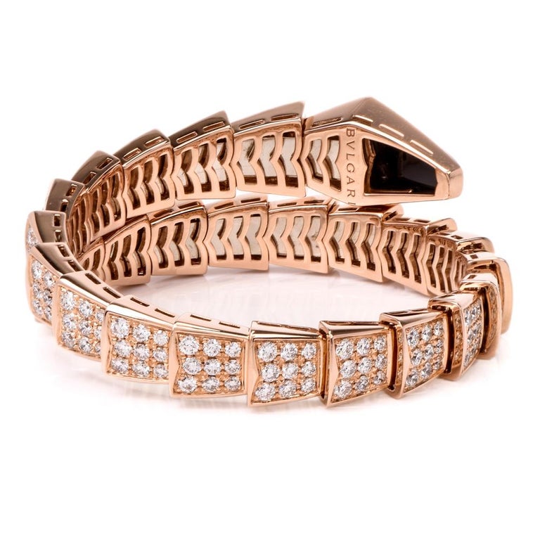 Bvlgari Serpenti 18 Karat Rose Gold Full Diamond Onyx Bulgari Snake Bracelet at 1stDibs
