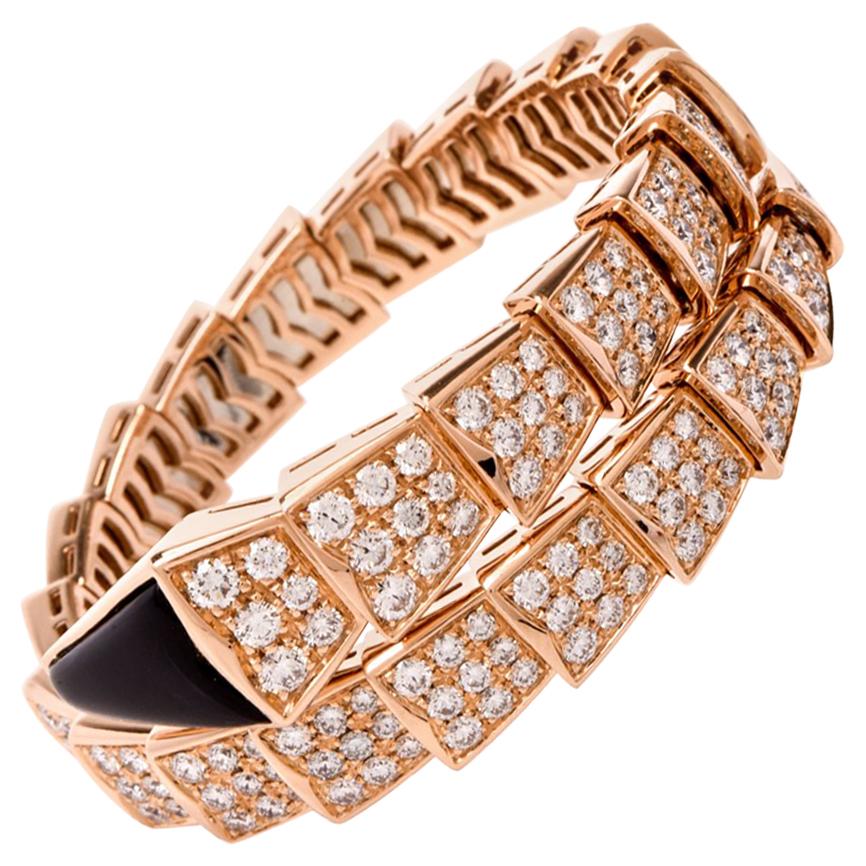 Custom Made Bvlgari 18k Gold Emerald and Diamonds Serpenti High Jewelry  Bracelet