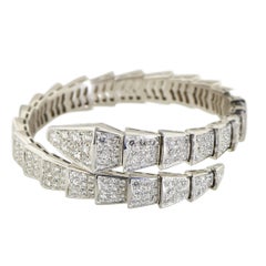 Bvlgari Serpenti 18 Karat White Gold Full Diamond Pave Medium Bracelet