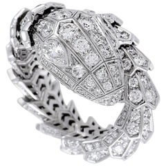 Bvlgari Serpenti 18 Karat White Gold Full Diamond Pave Snake Ring