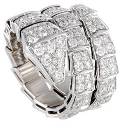 Bvlgari Serpenti 18 Karat White Gold Full Diamond Pave Wide Band Ring