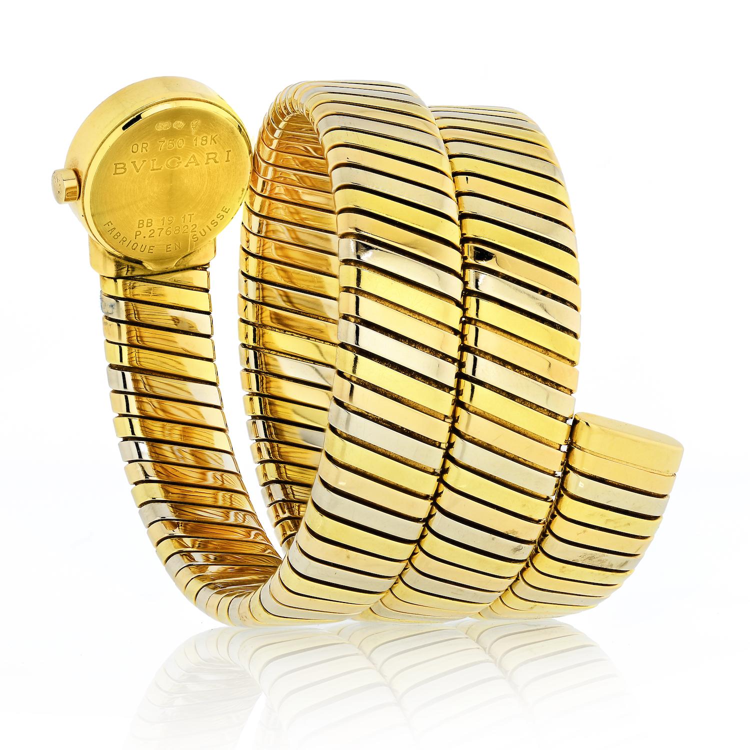 Round Cut Bvlgari Serpenti 18 Karat Gold Diamond Dial Watch
