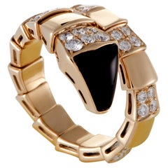 Bvlgari Serpenti 18K Rose Gold 0.80 Ct Diamond and Onyx Ring