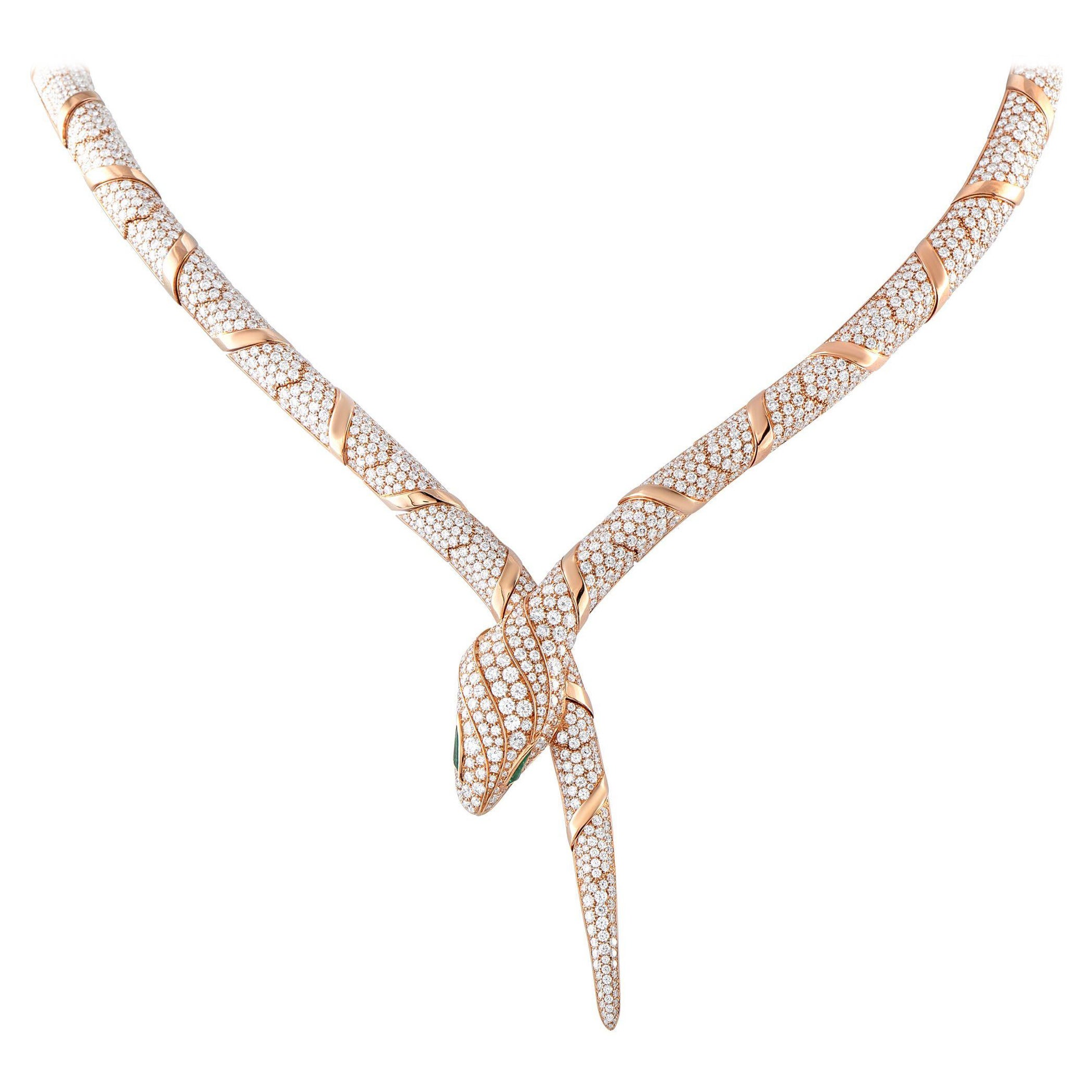 Bvlgari Serpenti Collier en or rose 18 carats 22,93 ct de diamants et d'émeraudes BV05-051325