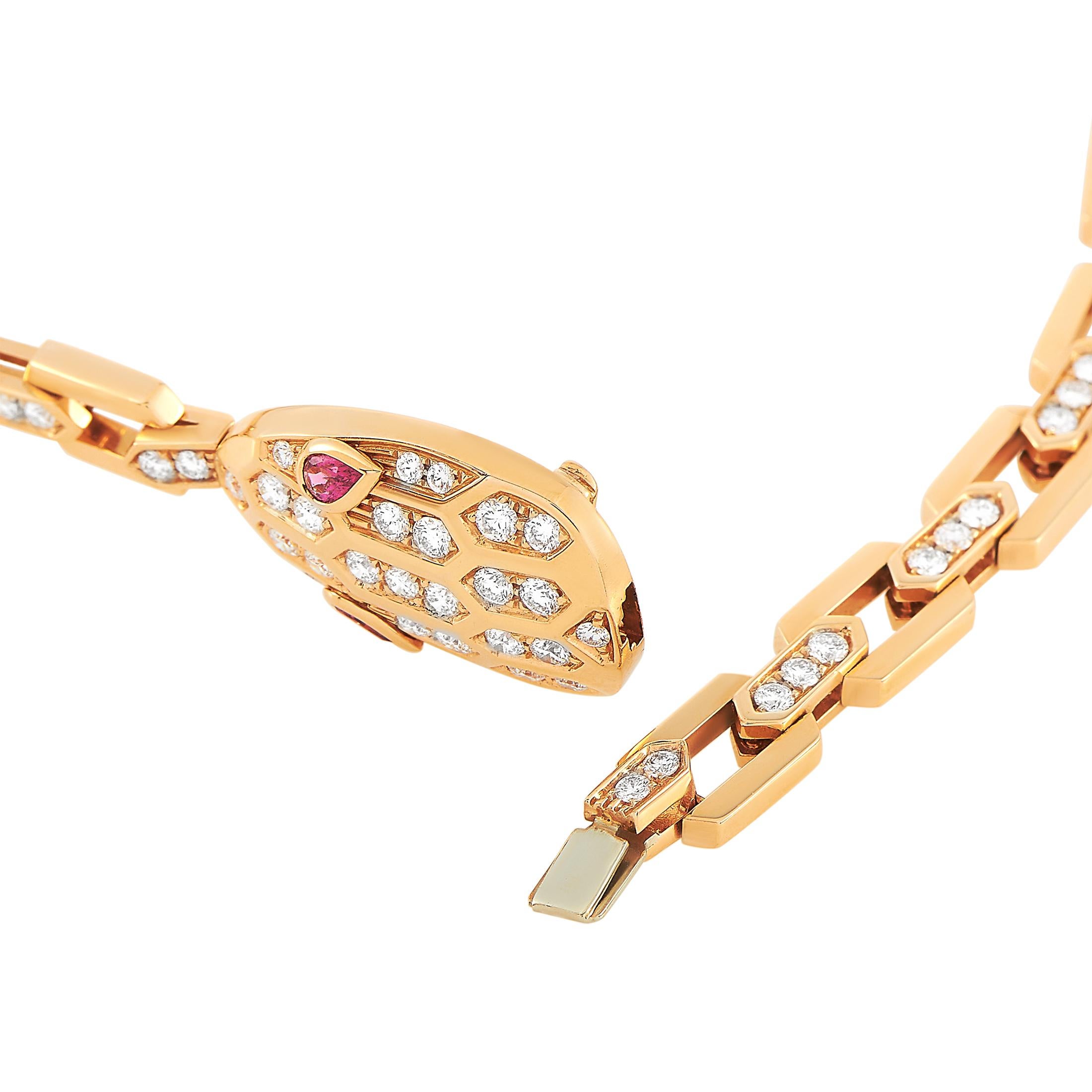 Women's Bvlgari Serpenti 18 Karat Rose Gold 3.31 Carat Diamond Necklace
