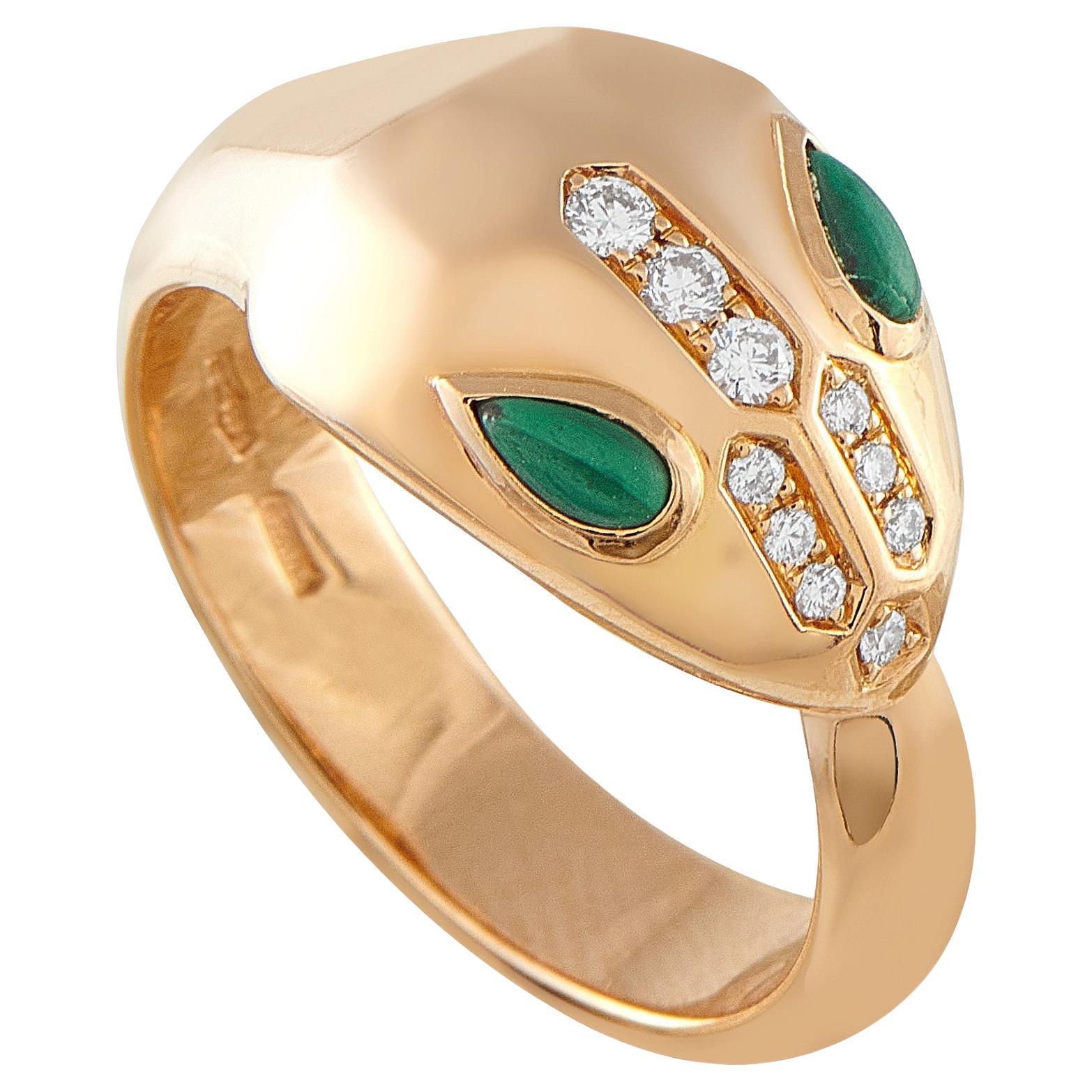 Bvlgari Serpenti 18K Rose Gold Diamond and Malachite Ring