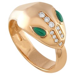 Bvlgari Serpenti 18K Rose Gold Diamond and Malachite Ring