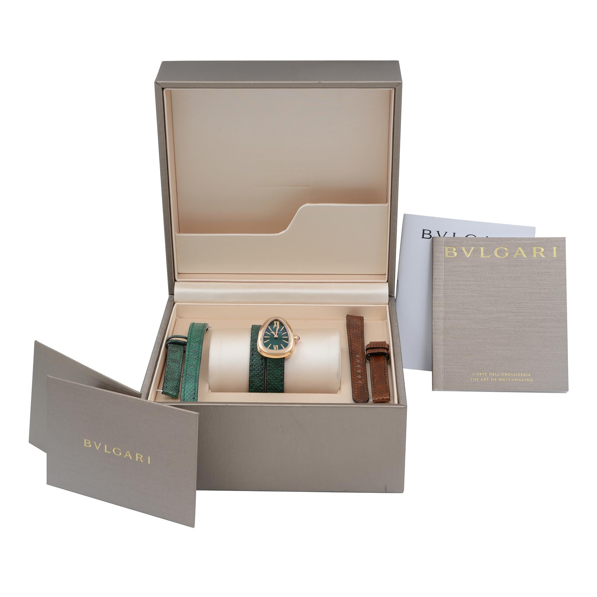 Bvlgari Serpenti 18k Rose Gold Double-Twirl Green Dial Ladies Watch 102726 In New Condition In New York, NY