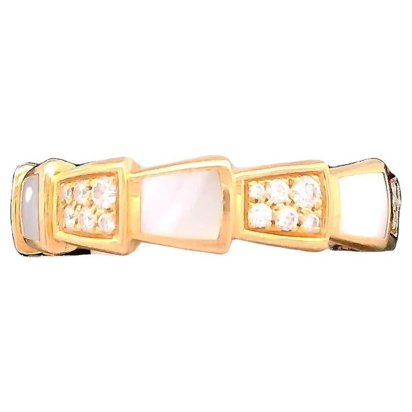 Bvlgari Serpenti Anillo De Oro Rosa De 18 K Con MOP Y Diamante