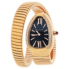 Bvlgari Serpenti 18K Rose Gold SP P35G Black Dial Diamond Bezel Ladies Watch