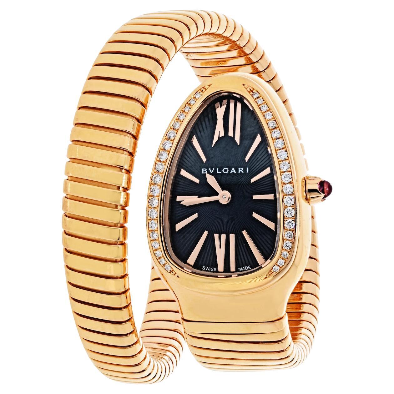 Bvlgari Serpenti 18K Oro Rosa SP P35G Esfera Negra Bisel Diamante Reloj Señora en venta