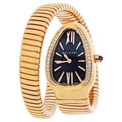 Bvlgari Serpenti 18K Rose Gold SP P35G Black Dial Diamond Bezel Ladies Watch