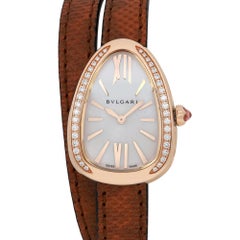 Bvlgari Serpenti 18K Rose Gold Steel Diamond Bezel MOP Dial Ladies Watch 103059