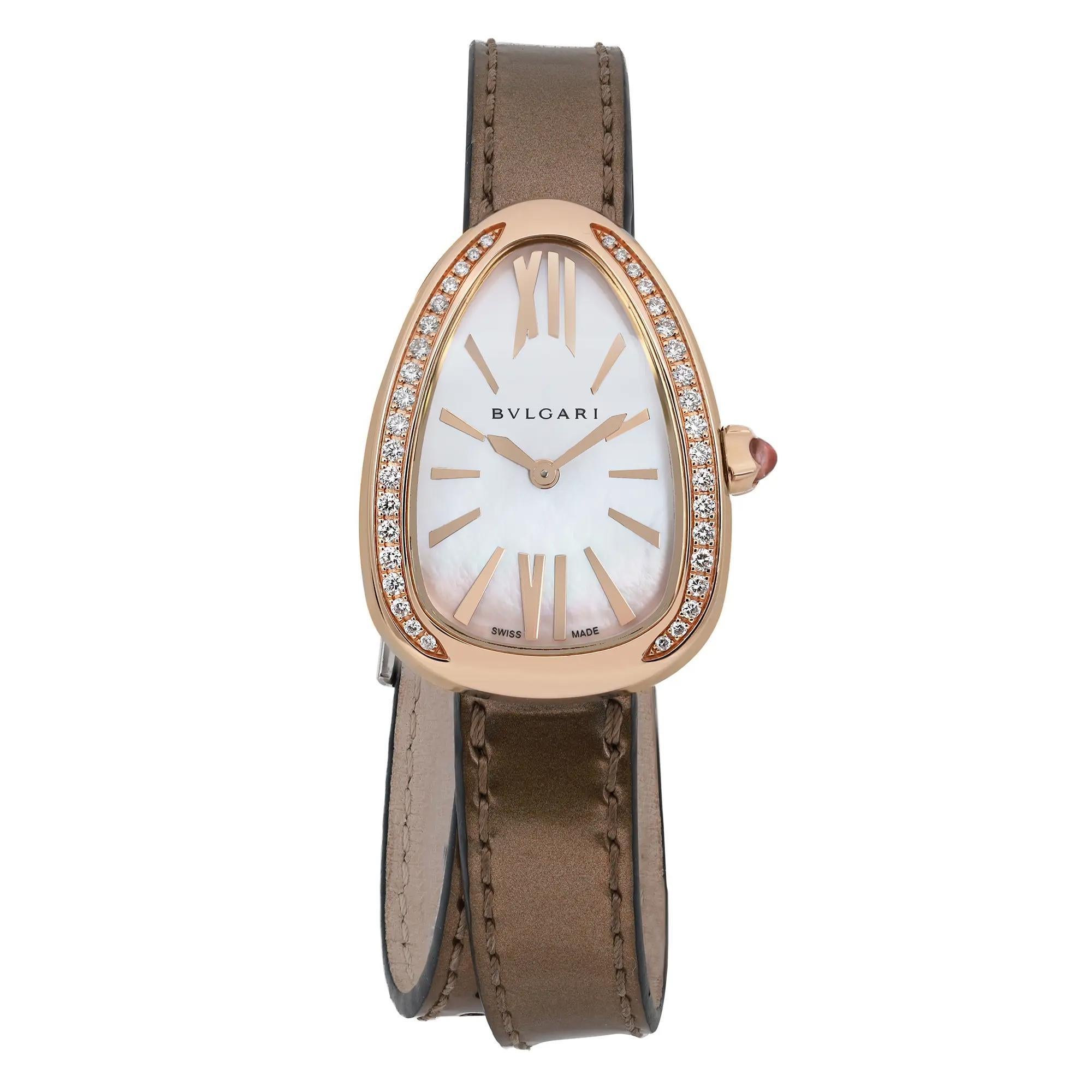 Bvlgari Serpenti 18K Rose Gold Steel Diamond Bezel MOP Dial Ladies Watch 103059 In Excellent Condition For Sale In New York, NY