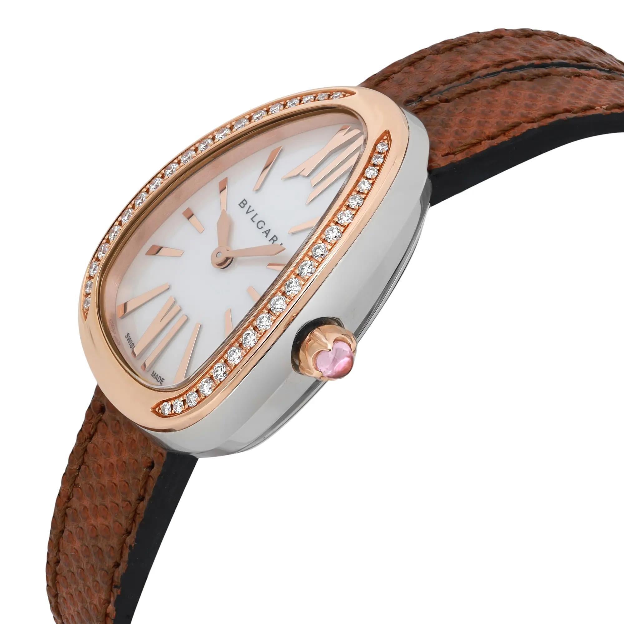 Women's Bvlgari Serpenti 18K Rose Gold Steel Diamond Bezel MOP Dial Ladies Watch 103059 For Sale