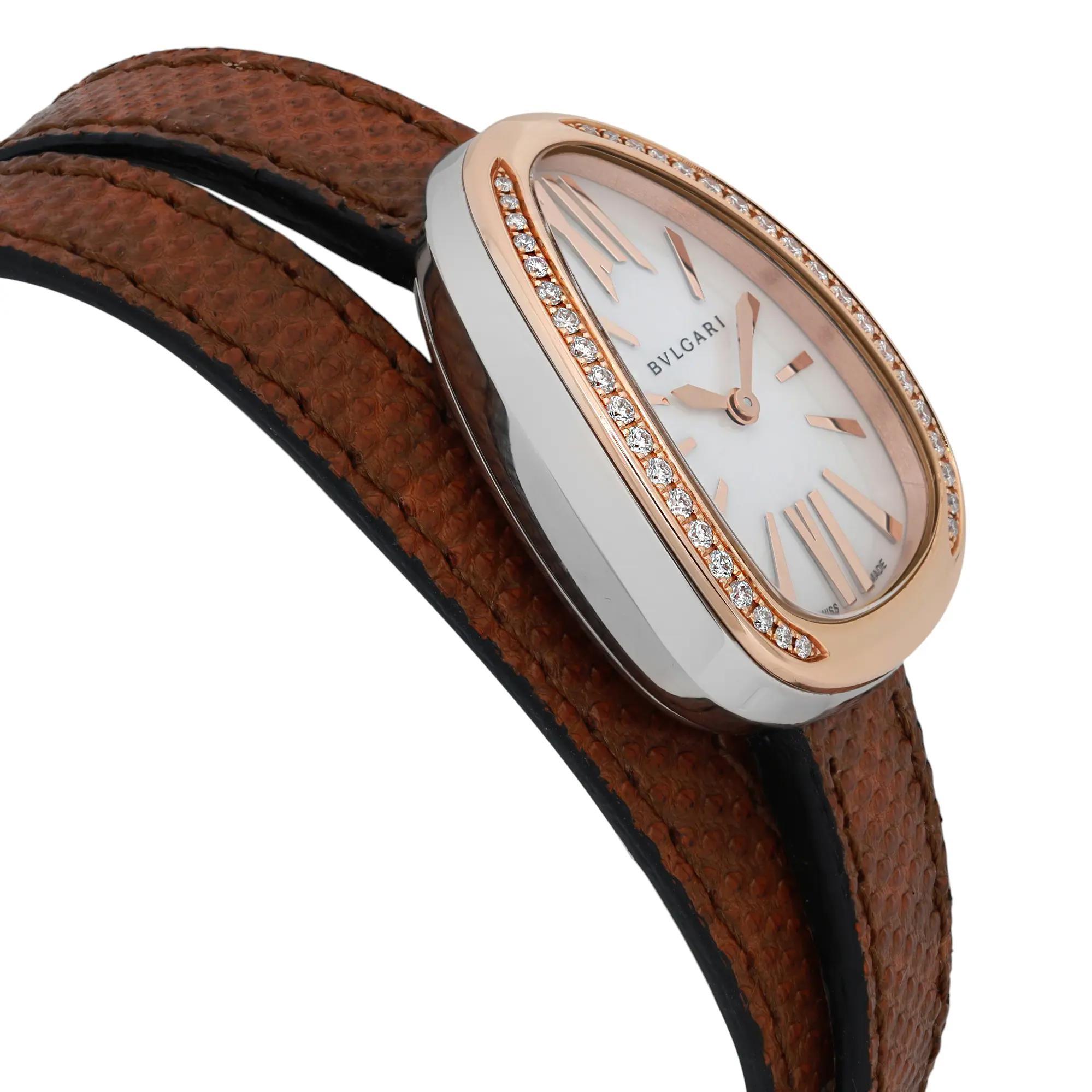 Bvlgari Serpenti 18K Rose Gold Steel Diamond Bezel MOP Dial Ladies Watch 103059 For Sale 1