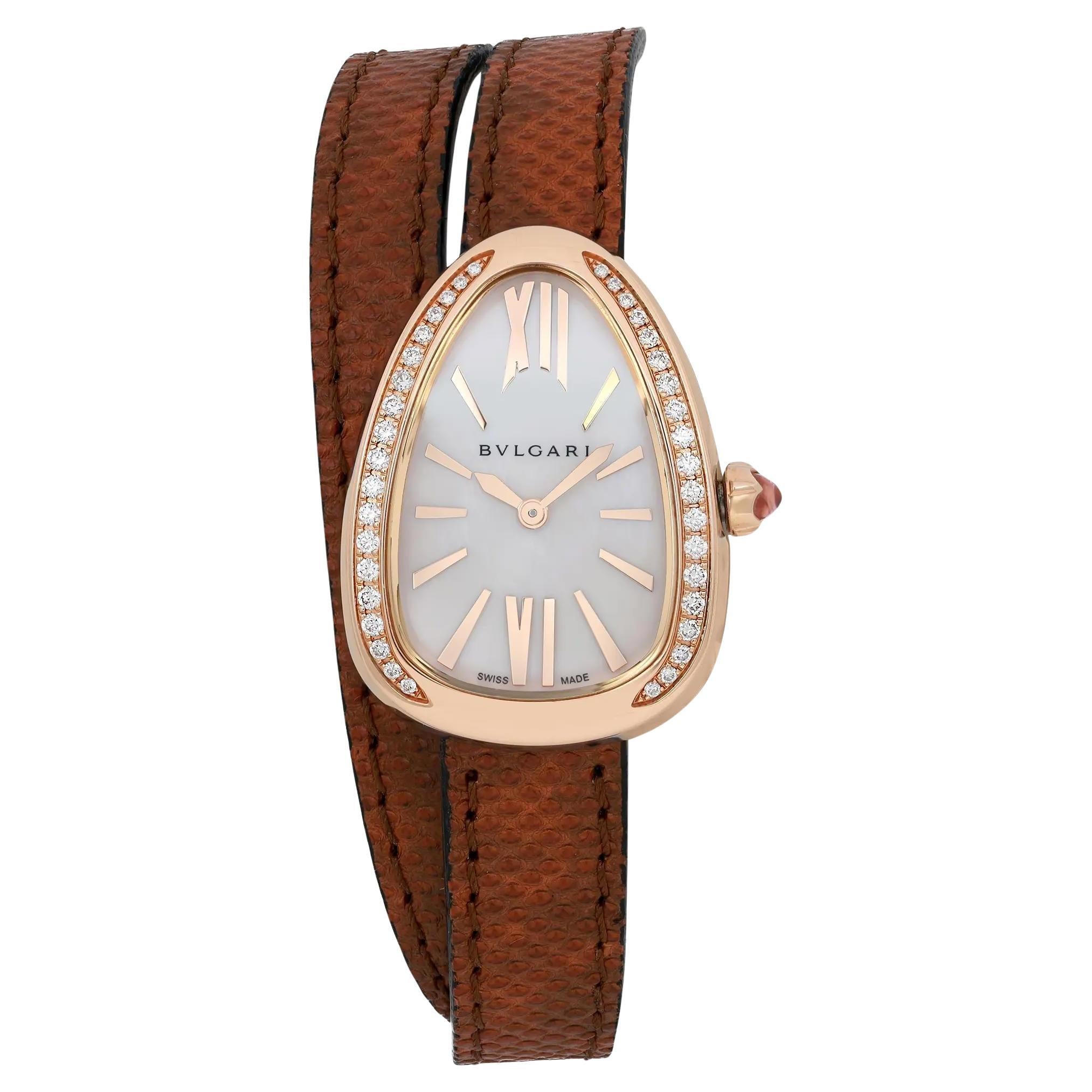 Bvlgari Serpenti 18K Rose Gold Steel Diamond Bezel MOP Dial Ladies Watch 103059 For Sale
