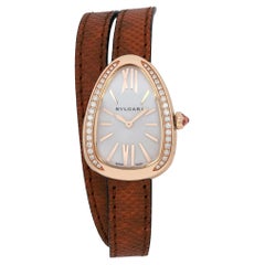 Bvlgari Serpenti 18K Rose Gold Steel Diamond Bezel MOP Dial Ladies Watch 103059
