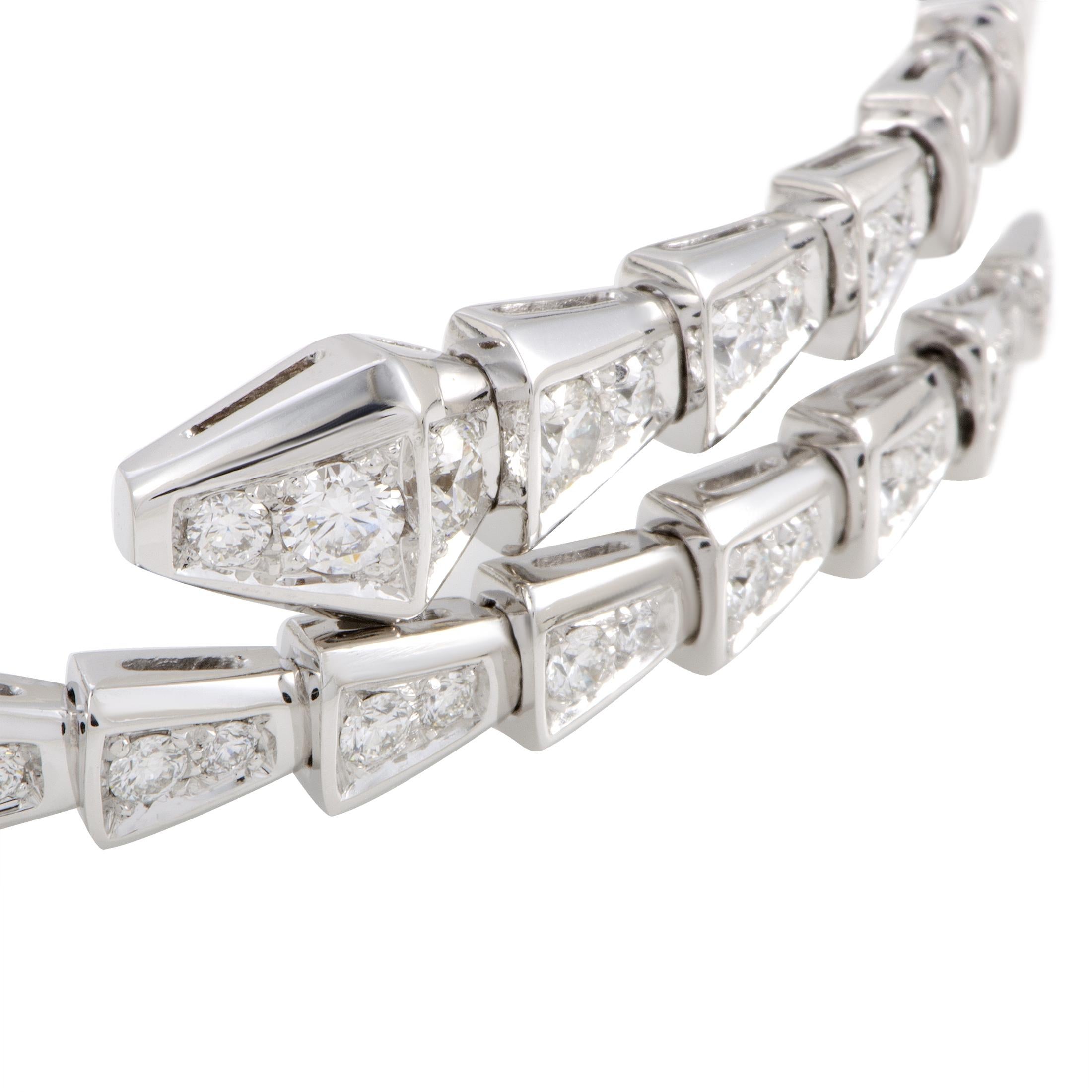 Round Cut Bvlgari Serpenti 18K White Gold Full Diamond Pave Bracelet Size Large