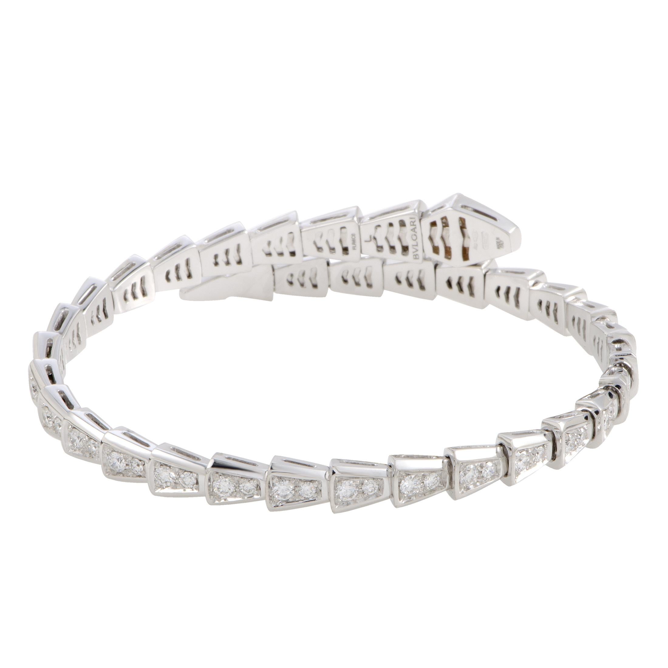 Bvlgari Serpenti 18K White Gold Full Diamond Pave Bracelet Size Large In New Condition In Southampton, PA