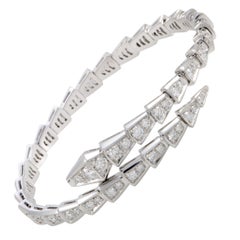 Bvlgari Serpenti 18K White Gold Full Diamond Pave Bracelet Size Large