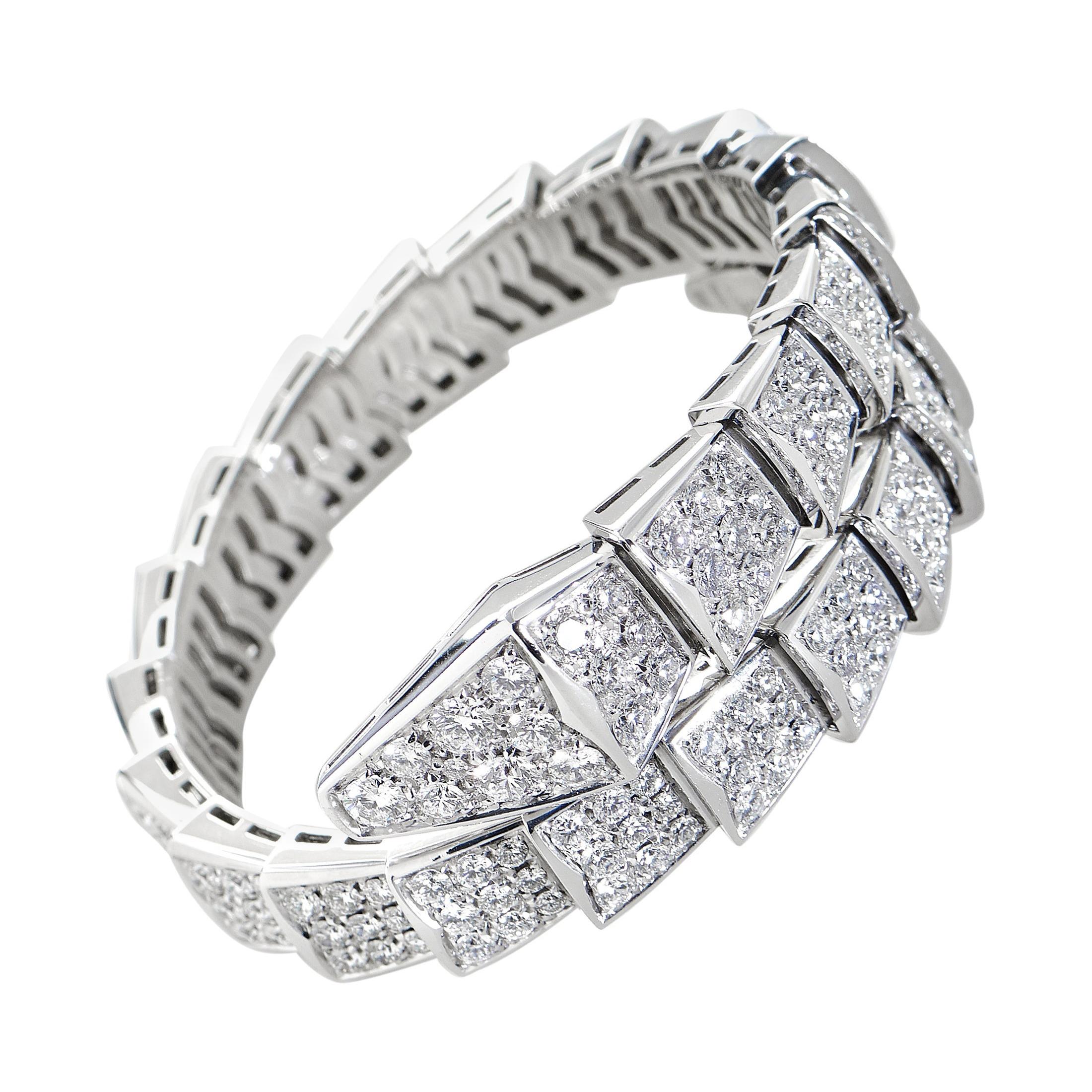 Bvlgari Serpenti 18K White Gold Full Diamond Pave Bracelet Size Small