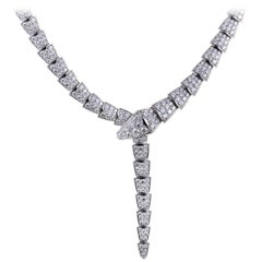 Bvlgari Serpenti 18k White Gold Full Diamond Pave Necklace