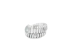 Bvlgari Serpenti Ring aus 18 Karat Weißgold mit diamantbesetztem Kopf in Birnenform